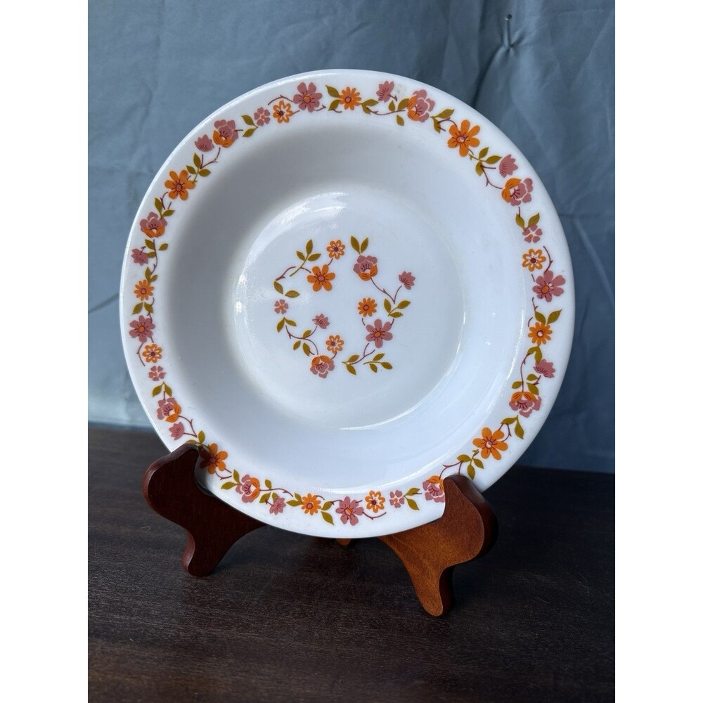 Vintage Arcopal Scania Milk Glass Pasta Bowl Orange And Pink Floral Pattern